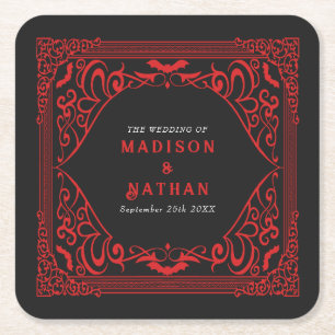 Gothic Vampire Cathedral Wedding Square Paper Coaster