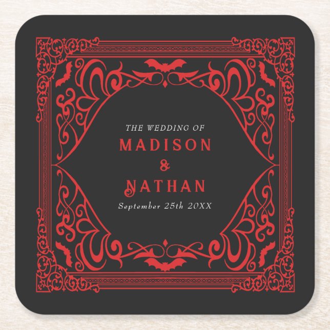 Gothic Vampire Cathedral Wedding  Square Paper Coaster (Front)