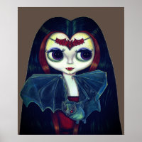 Gothic Vampire Girl with Bat Big Eyes Cute