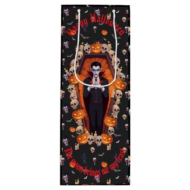 🧛‍♂️ Gothic Vampire Halloween Black Gift Bag 🎃🖤 (Front)