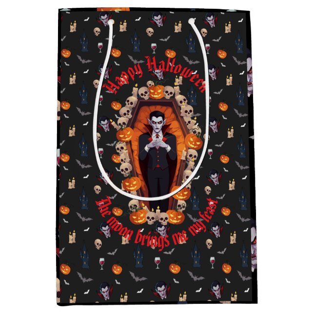 🧛‍♂️ Gothic Vampire Halloween Black Gift Bag 🎃🖤 (Front)