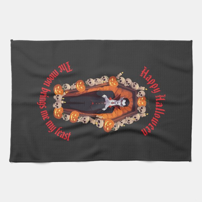 🧛‍♂️ Gothic Vampire Halloween Black Kitchen Towel (Horizontal)