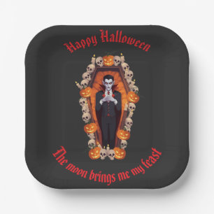 🧛♂️ Gothic Vampire Halloween Black Paper Plate