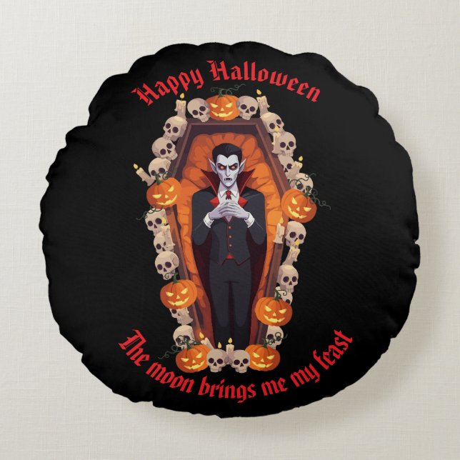 🧛‍♂️ Gothic Vampire Halloween Black Pillow 🎃🖤 (Front)