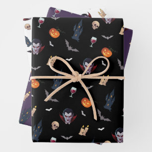 🧛♂️ Gothic Vampire Halloween Black Wrap 🎁🖤 Wrapping Paper Sheet