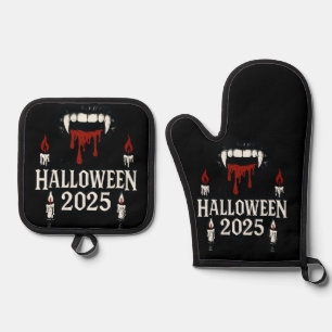 Gothic Vampire Halloween Oven Mitt & Pot Holder Set