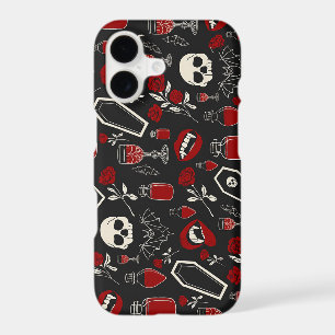 Gothic Vampire Pattern Red Roses Bats Skulls & P