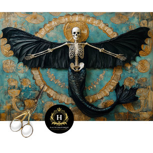 Gothic Vampire Skeleton Mermaid Skull Decoupage  Tissue Paper