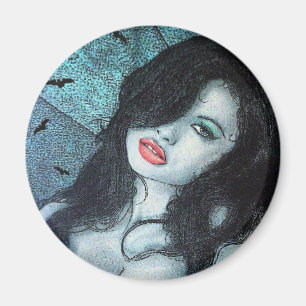 Gothic vampire woman black hair original art ELD Magnet