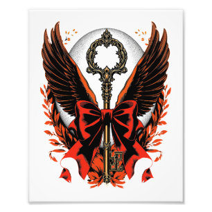 Gothic Velvet Bow Key with Wings & Moon Photo Print