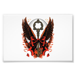 Gothic Velvet Bow Key with Wings & Moon Photo Print