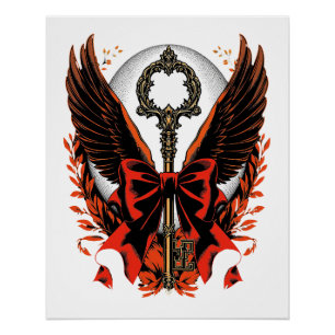 Gothic Velvet Bow Key with Wings & Moon Poster