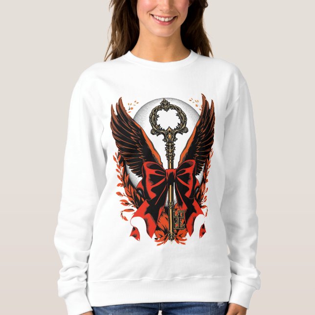 Gothic Velvet Bow Key with Wings & Moon Sweatshirt (Front)