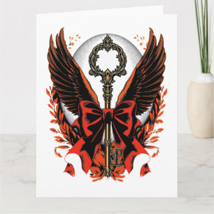 Gothic Velvet Bow Key with Wings & Moon Thank You Card