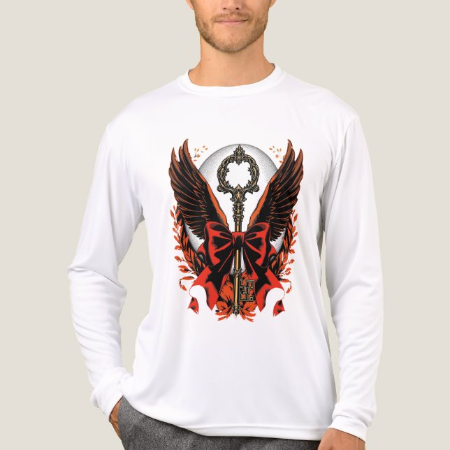 Gothic Velvet Bow Key with Wings & Moon Tri-Blend Shirt (Front)