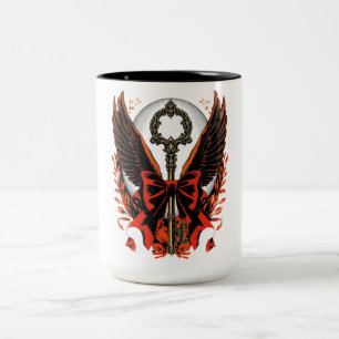 Gothic Velvet Bow Key with Wings & Moon Two-Tone Coffee Mug