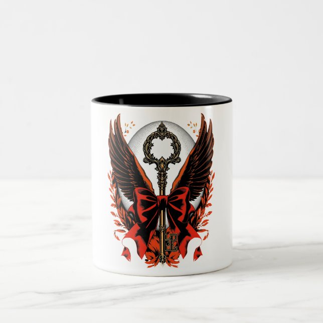Gothic Velvet Bow Key with Wings & Moon Two-Tone Coffee Mug (Center)