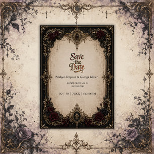Gothic Victorian Baroque Mediaeval Gold Wedding Invitation