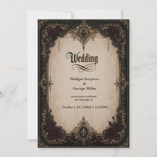 Gothic Victorian Baroque Mediaeval Gold Wedding  Invitation