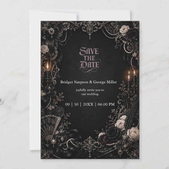 Gothic Victorian Baroque Rose Pearl Wedding  Invitation (Front)