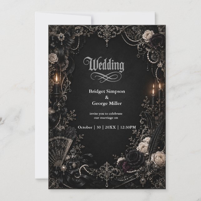 Gothic Victorian Baroque Rose Pearl Wedding  Invitation (Front)