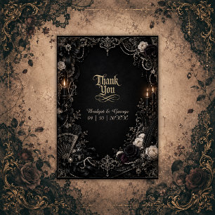Gothic Victorian Baroque Rose Pearl Wedding Thank You Card