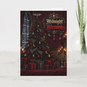 Gothic Victorian Black Christmas Tree with Bat Top Holiday Card