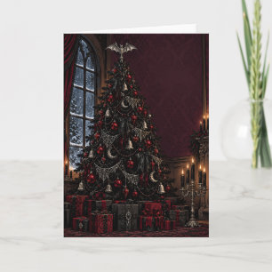 Gothic Victorian Black Christmas Tree with Bat Top Holiday Card