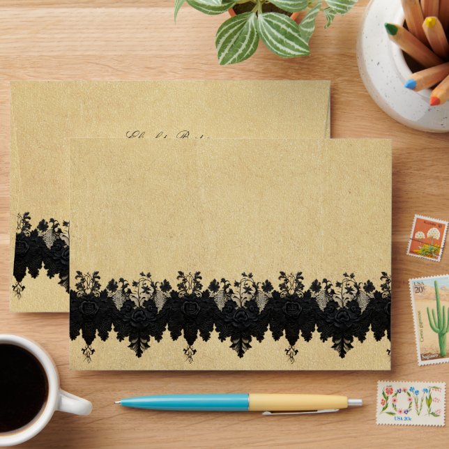 Gothic Victorian Black Lace Envelope (Desk)