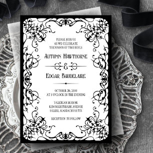 Gothic Victorian Black White Wedding Invitation