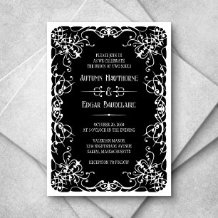 Gothic Victorian Black White Wedding Invitation