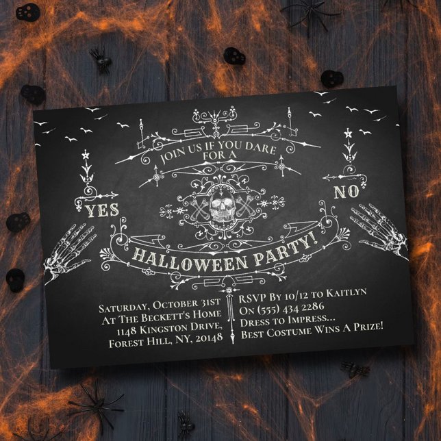 Gothic Victorian Chalkboard Halloween Invitation (Creator Uploaded)