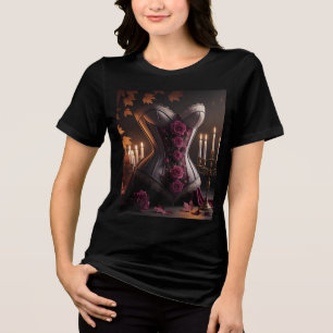 Gothic Victorian Corset Purple Roses Fall Autumn Tri-Blend Shirt