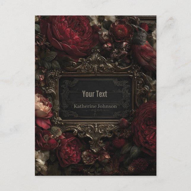 Gothic Victorian Frame with Dark Red Roses Postcard (Front)