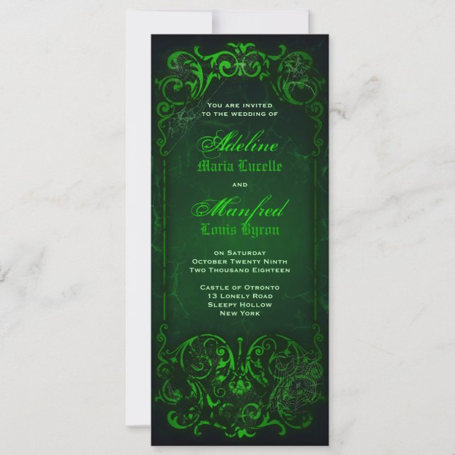 Gothic Victorian Ghoulish Green Wedding Invitation (Front)