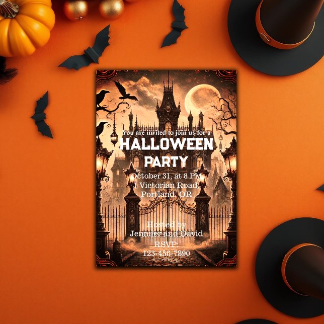 Gothic Victorian Haunted House Halloween Party Invitation (Gothic Victorian Haunted House Halloween Party Invitation)