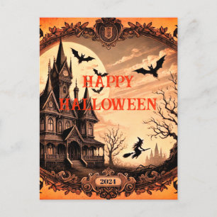 Gothic Victorian Haunted House Happy Halloween Holiday Postcard