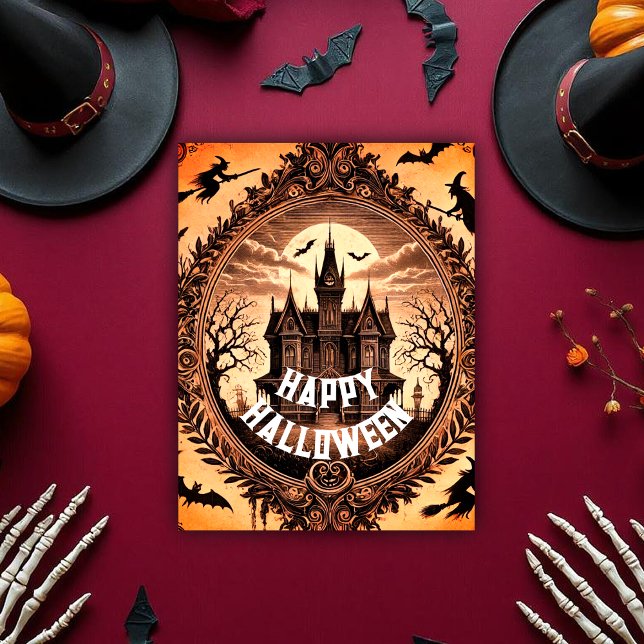 Gothic Victorian Haunted House Happy Halloween  Holiday Postcard (Gothic Victorian Haunted House Happy Halloween Holiday Postcard)