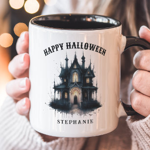 Gothic Victorian Haunted House Happy Halloween Mug