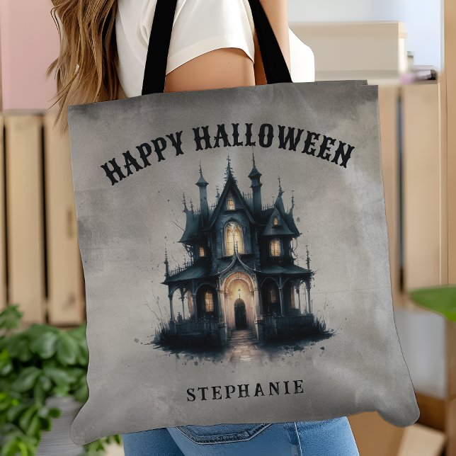 Gothic Victorian Haunted House Happy Halloween  Tote Bag (Creator Uploaded)