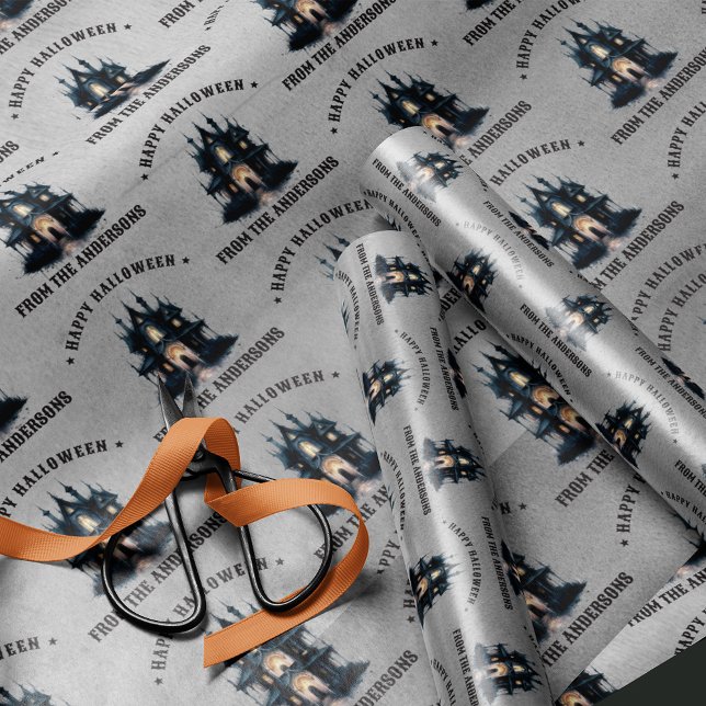 Gothic Victorian Haunted House Happy Halloween Wrapping Paper (Creator Uploaded)
