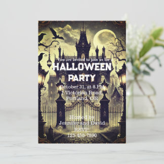Gothic Victorian Haunted House Vintage Halloween Invitation