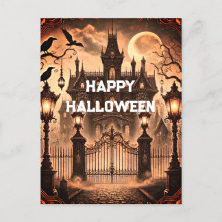 Gothic Victorian Haunted House Vintage Halloween Postcard