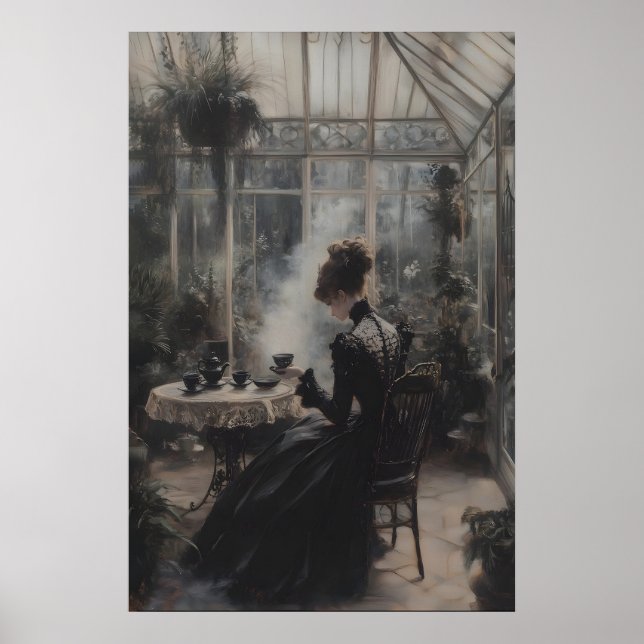 Gothic Victorian Lady in a Grand Conservatory Tea Poster (Front)