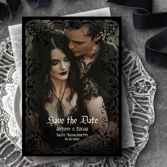 Gothic Victorian Photo Wedding Save the Date Invitation (Creator Uploaded)