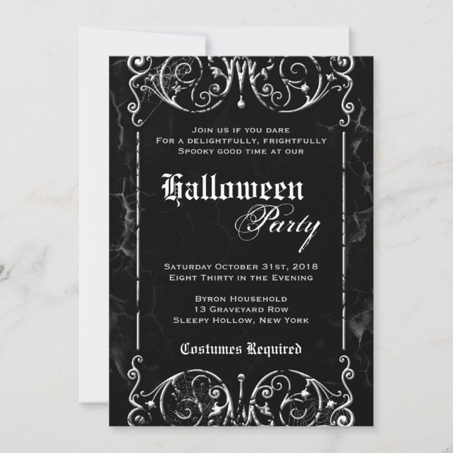Gothic Victorian Spooky Black Halloween Party Invitation (Front)
