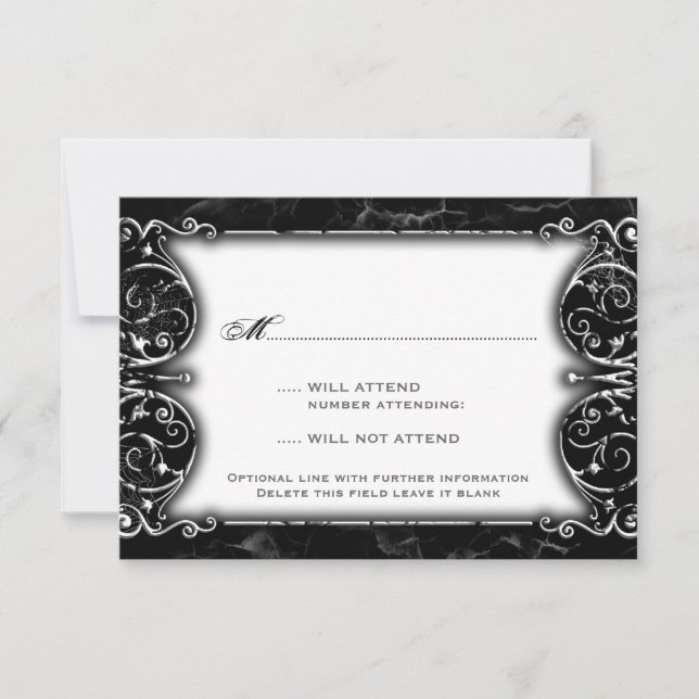 Gothic Victorian Spooky Black & White Wedding RSVP (Front)