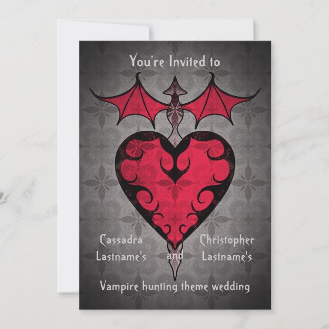 Gothic victorian staked vampire heart in red invitation (Front)