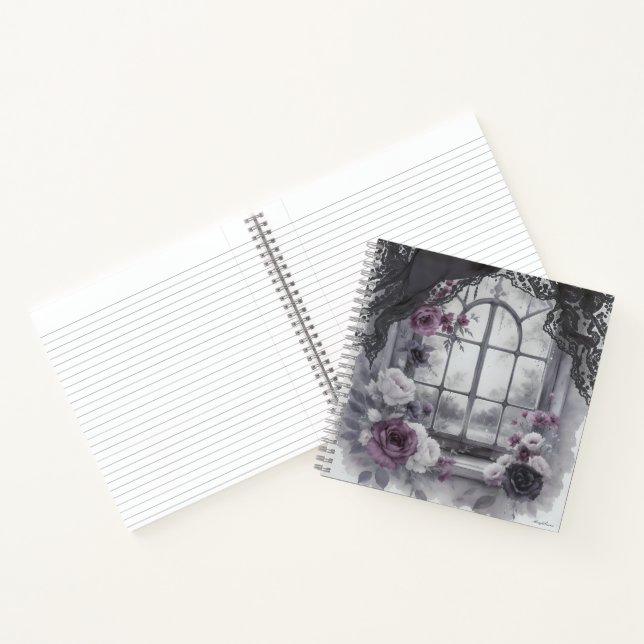 Gothic Victorian Window Purple Rose Lace Frame Art Notebook (Inside)