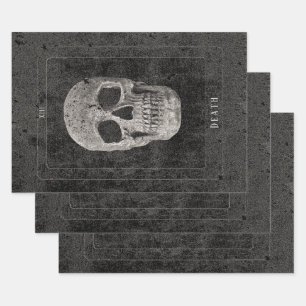 Gothic Vintage Black And White Texture Skull Tarot Wrapping Paper Sheet